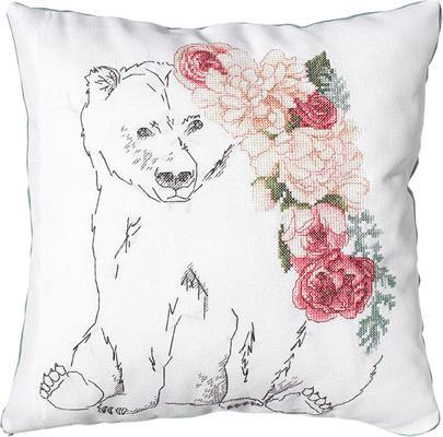 Pillow Cross Stitch Kit Luca-S - Bear with Flowers, PB119 Cushion Kits - HobbyJobby