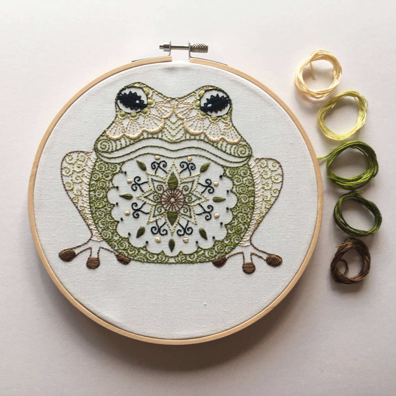 Stickset Frosch: Set in Schachtel mit Stickrahmen