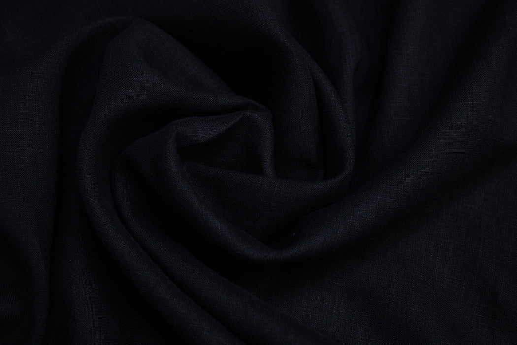 Luca-S Natural Pure 100% Linen Wrinkled Fabric Black Color