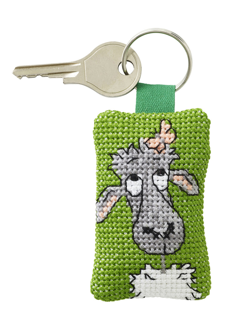 Cross Stitch Kit Permin - Grey sheep Key ring