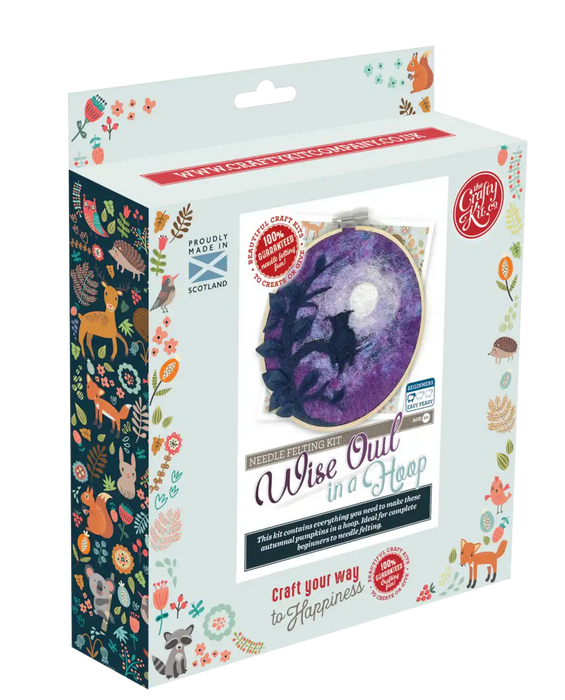Malen mit Wolle: Weise alte Eule in einem Reifen, Nadelfilz-Bastelset