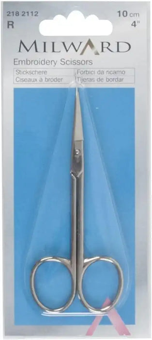 Milward Stickschere, fein gebogen, mehrfarbig, 10 cm