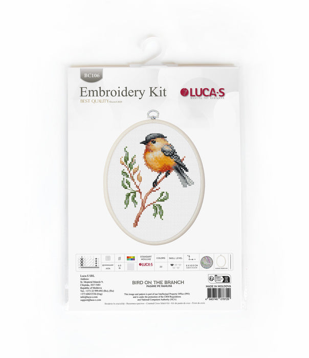 Cross Stitch Kit with Hoop Included Luca-S - Bird On The Branch, BC106