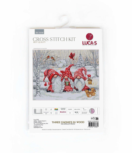 Cross Stitch Kit Luca-S - Three Gnomes in Wood, BU5050 Luca-S Cross Stitch Kits - HobbyJobby
