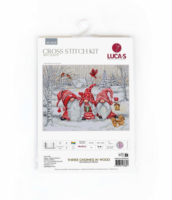 Cross Stitch Kit Luca-S - Three Gnomes in Wood, BU5050 Luca-S Cross Stitch Kits - HobbyJobby