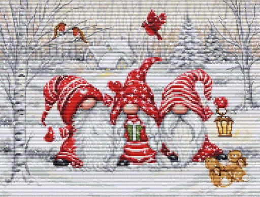 Cross Stitch Kit Luca-S - Three Gnomes in Wood, BU5050 Luca-S Cross Stitch Kits - HobbyJobby