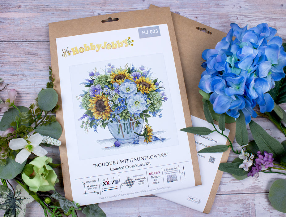 Cross Stitch Kit HobbyJobby - Bouquet With Sunflowers