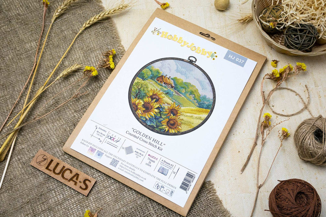 Cross Stitch Kit HobbyJobby with Hoop Included - Golden Hill