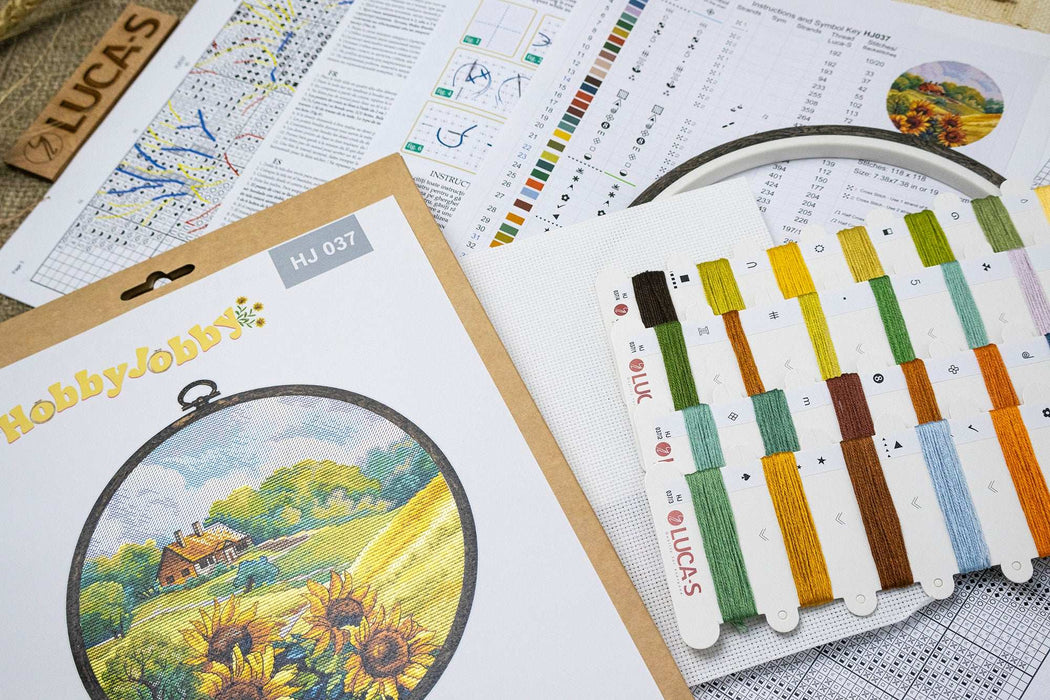 Cross Stitch Kit HobbyJobby with Hoop Included - Golden Hill
