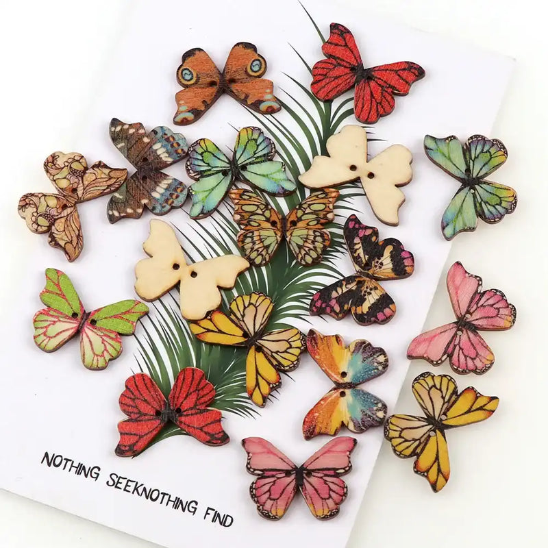 Colorful Butterfly Wooden Buttons ( 1PC )