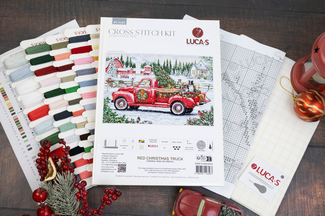 Cross Stitch Kit Luca-S GOLD- Red Christmas Truck, BU5101