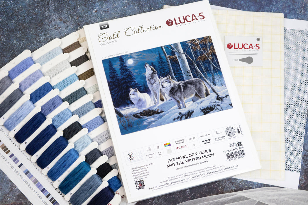 Cross Stitch Kit Luca-S GOLD - The Howl of Wolves and the Winter Moon, B727