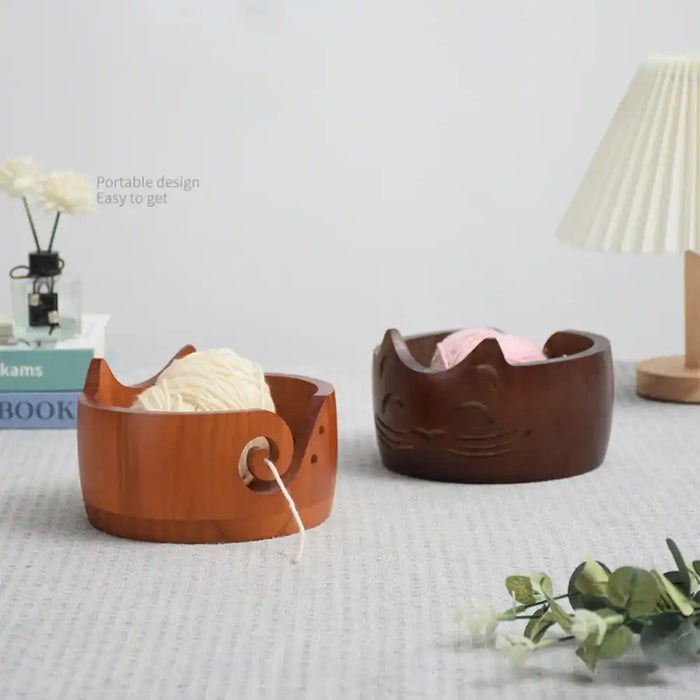 Wood Yarn Bowl Practical Cat Shape Container Handmade