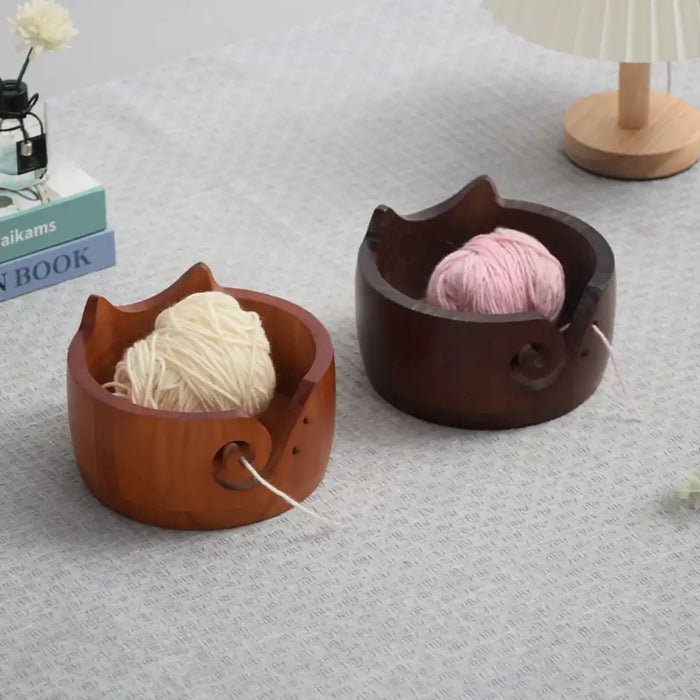 Wood Yarn Bowl Practical Cat Shape Container Handmade