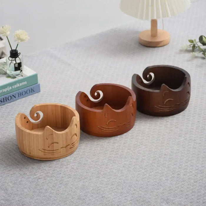 Wood Yarn Bowl Practical Cat Shape Container Handmade