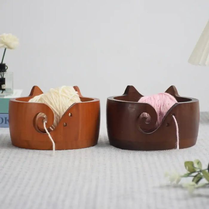 Wood Yarn Bowl Practical Cat Shape Container Handmade