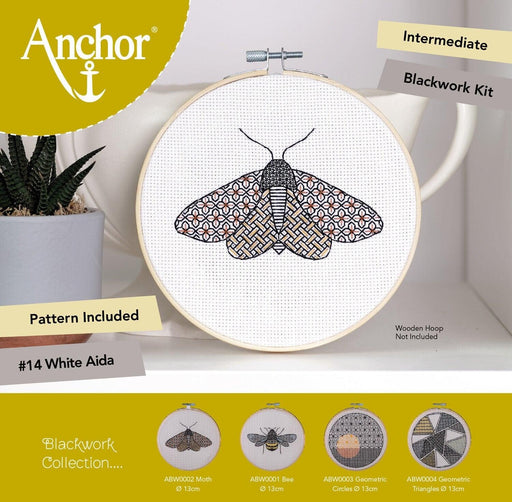 Anchor Essentials Blackwork Kit Blackwork - Moth Blackwork Kits - HobbyJobby