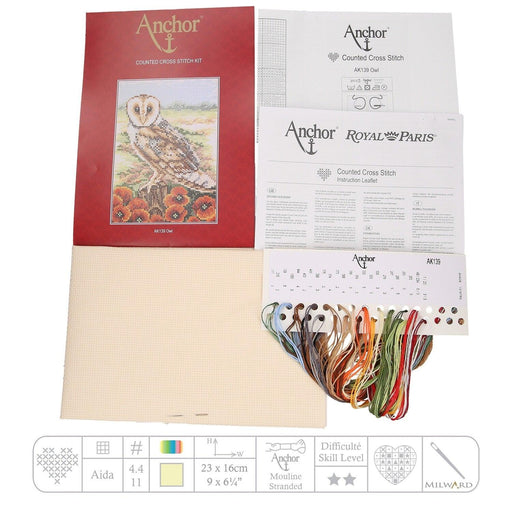 Anchor Essentials Cross Stitch Kit - AK139, Owl Cross Stitch Kits - HobbyJobby