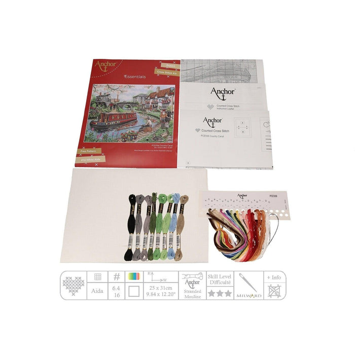 Anchor Essentials Cross Stitch Kit - PCE936, Country Canal Cross Stitch Kits - HobbyJobby