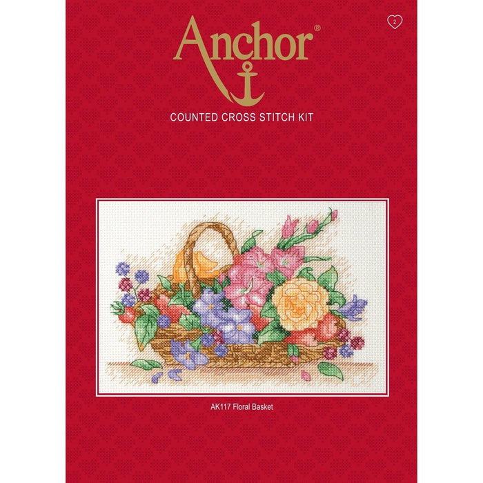 Anchor Starter Cross Stitch Kit - AK117, Floral Basket Cross Stitch Kits - HobbyJobby