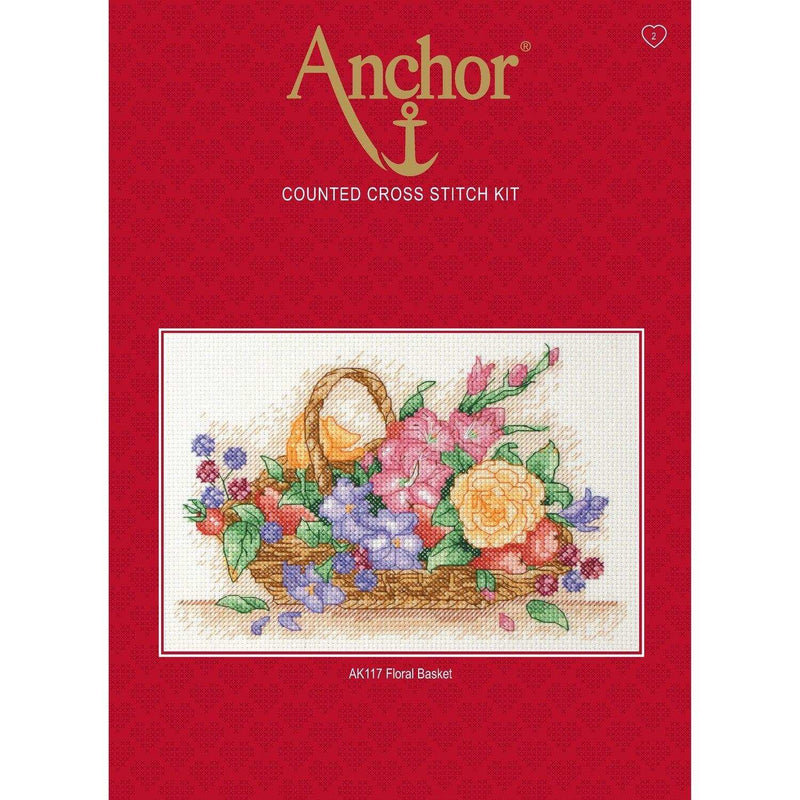 Anchor Starter Cross Stitch Kit - AK117, Floral Basket Cross Stitch Kits - HobbyJobby