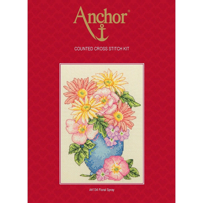 Anchor Starter Cross Stitch Kit - AK134, Floral Spray Cross Stitch Kits - HobbyJobby