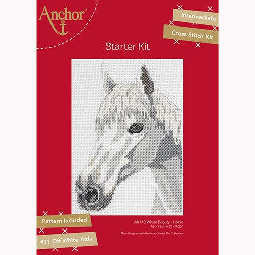 Anchor Starter Cross Stitch Kit - AK140, White Beauty - Horse Cross Stitch Kits - HobbyJobby