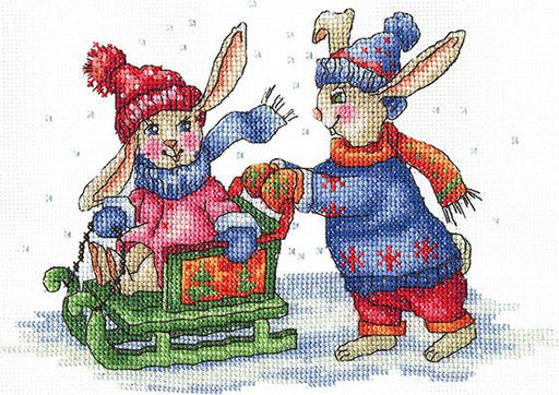 Cross Stitch Kit Andriana - Bunnies Winter games, B-43 Andriana Cross Stitch Kits - HobbyJobby