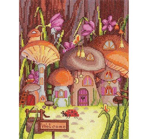Cross Stitch Kit Andriana - Mushrooms houses, M-06 Andriana Cross Stitch Kits - HobbyJobby
