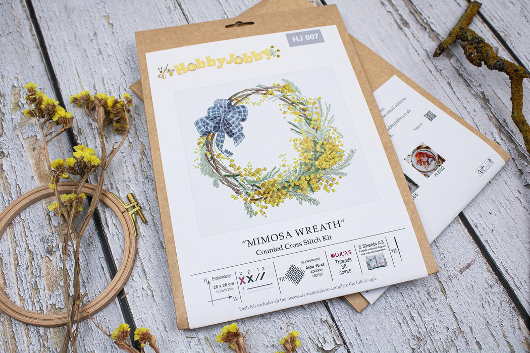Cross Stitch Kit HobbyJobby - Mimosa Wreath Cross Stitch Kits - HobbyJobby