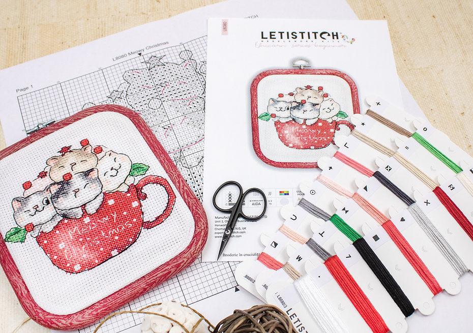 Cross Stitch Kit LETISTITCH - Meowy Christmas-with nurge hoop included, L8080 LetiStitch Cross Stitch Kits - HobbyJobby