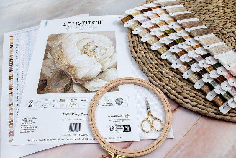 Cross Stitch Kit LETISTITCH - Peony Poses, L8083 LetiStitch Cross Stitch Kits - HobbyJobby