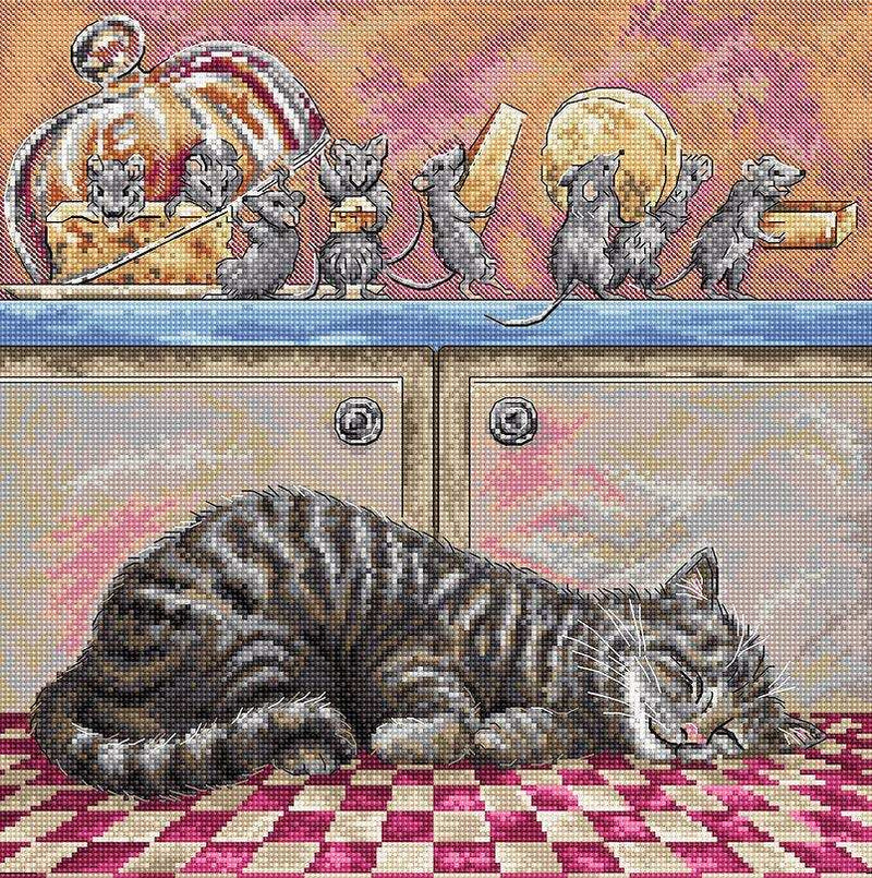 Cross Stitch Kit LetiStitch - When The Cat Sleeps, L8072 Cross Stitch Kits - HobbyJobby
