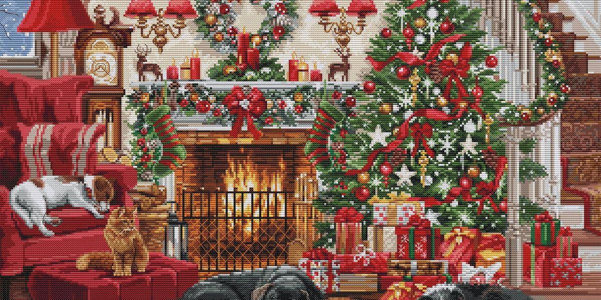 Luca-S Puppies Christmas Kit & Frame Counted Cross-Stitch