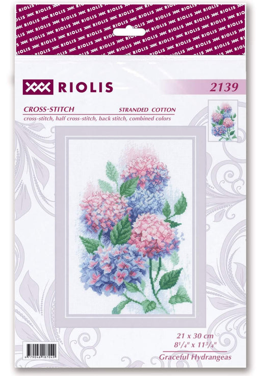 Cross Stitch Kit Riolis - 2139, Graceful Hydrangeas Cross Stitch Kits - HobbyJobby
