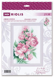 Cross Stitch Kit Riolis - R2138, Lush Peonies Cross Stitch Kits - HobbyJobby