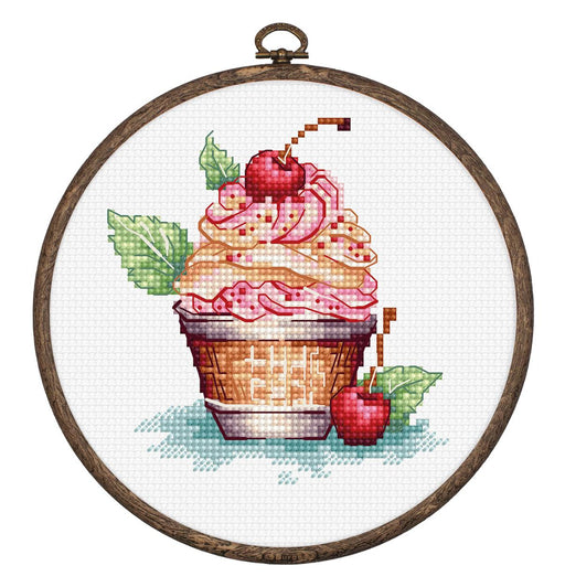 Cross Stitch Kit with Hoop Included Luca-S - Cherry Ice Cream, BC104 Luca-S Cross Stitch Kits - HobbyJobby
