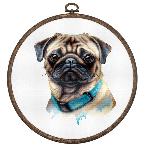 Cross Stitch Kit with Hoop Included Luca-S - Pug, BC230 Cross Stitch Kits - HobbyJobby