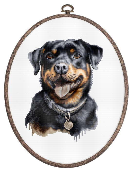 Cross Stitch Kit with Hoop Included Luca-S - Rottweiler, BC229 Cross Stitch Kits - HobbyJobby