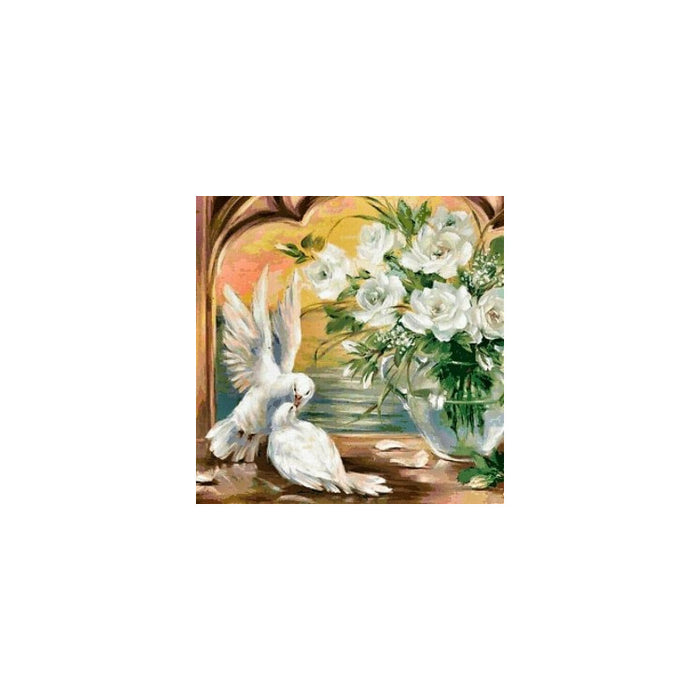 Diamond Painting Kit - PIGEONS & WHITE ROSES 50_50 CM AZ-1099