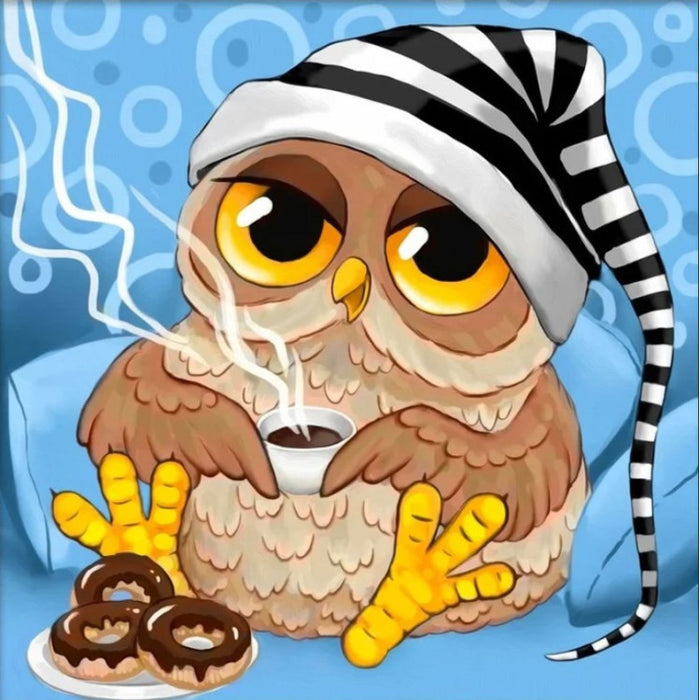 Diamond Painting Kit - LITTLE OWL AND COFFEE 25*25 CM AM1863
