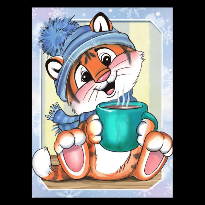 Diamond Painting Kit - "TIGER CUB AND COFFEE" 15*20 CM AM4145