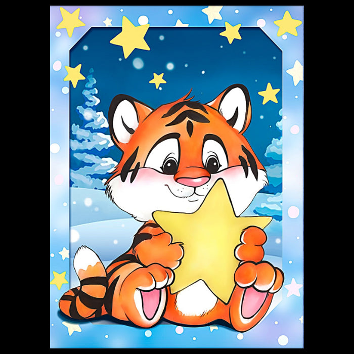 Diamond Painting Kit - "TIGER CUB AND STAR" 15*20 CM AM4146