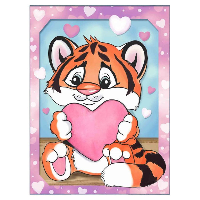 Diamond Painting Kit - TIGER CUB AND HEART 15*20 CM AM4147