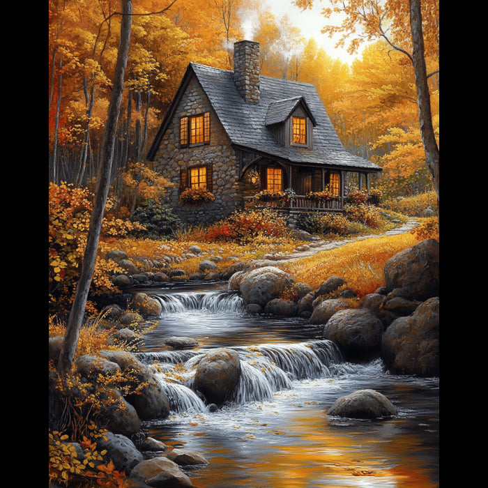 DIAMOND PAINTING KIT WITH SUBFRAME "CABIN IN THE FOREST" 30X40 CM VA853