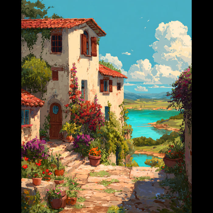 DIAMOND PAINTING WITH SUBFRAME "VILLA BY THE LAKE" 40X50 CM DP441