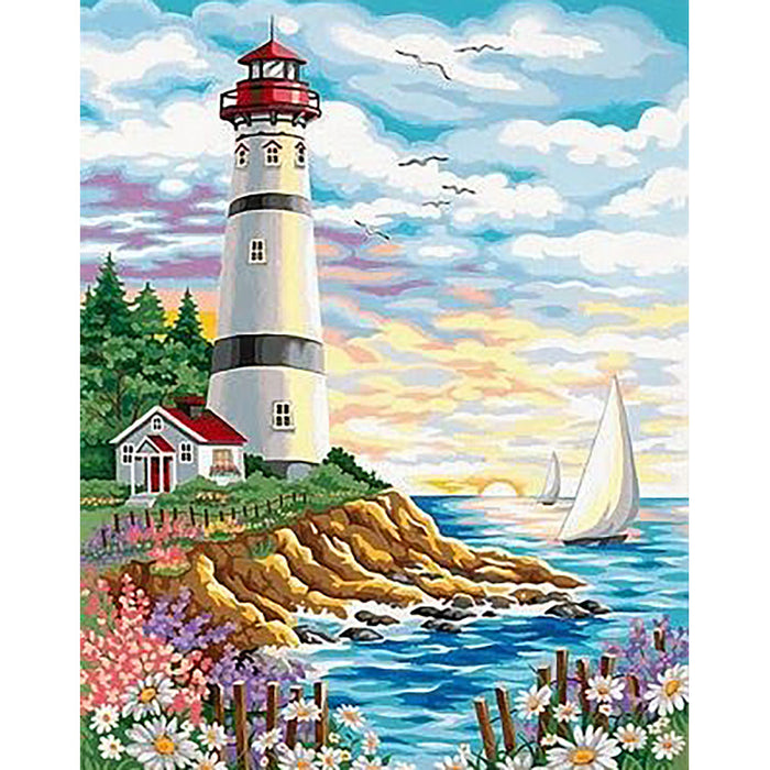 Diamond Painting Kit - LIGHTHOUSE AT SUNRISE 38 _ 48 CM WD095