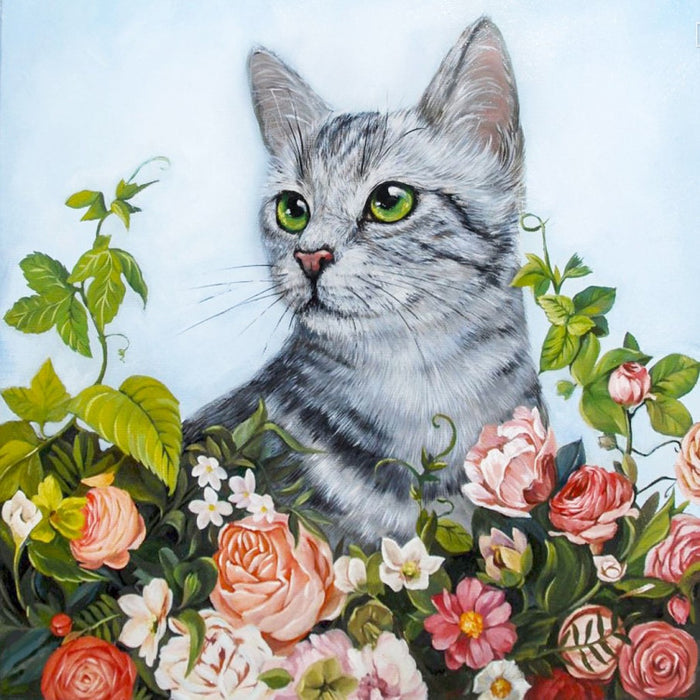 Diamond Painting Kit - FLOWER CAT 38*38 CM WD2509
