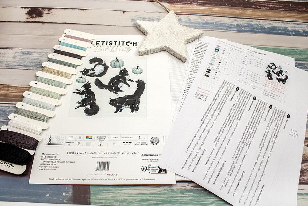 LetiStitch Cross Stitch Kit - Cat Constellation, L8817 Cross Stitch Kits - HobbyJobby
