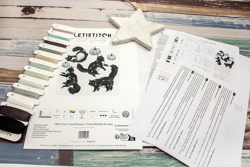 LetiStitch Cross Stitch Kit - Cat Constellation, L8817 Cross Stitch Kits - HobbyJobby